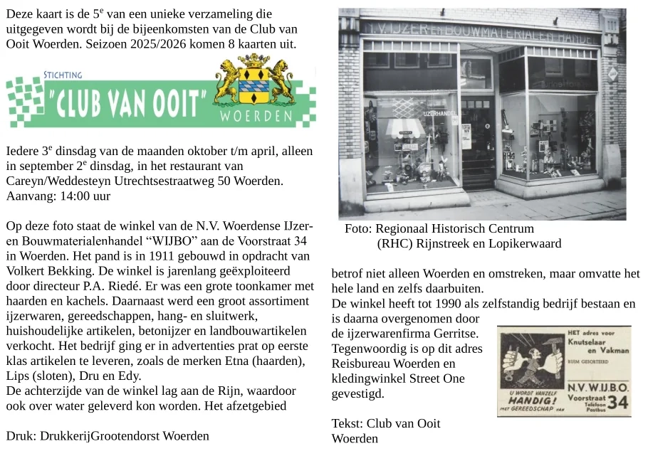 Zijde A voor de kaart van N.V. Woerdense IJzer- en Bouwmaterialenhandel