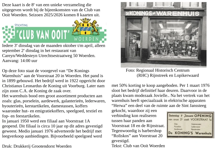 Zijde A voor de kaart van De Konings Warenhuis
