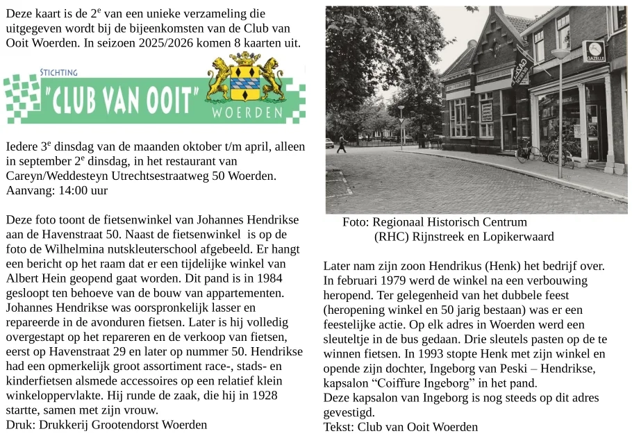 Zijde A voor de kaart van De fietsenwinkel van Johannes Hendrikse